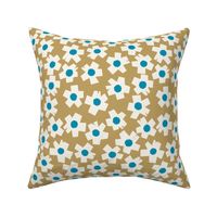 Square Flowers in gold yellow, teal blue, cream white