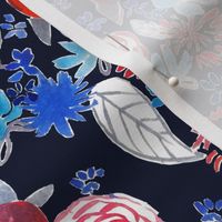 Patriotic red, white, and blue watercolor floral // navy