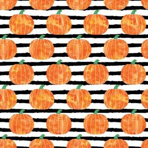 (1" scale) watercolor pumpkins on black stripes C19BS