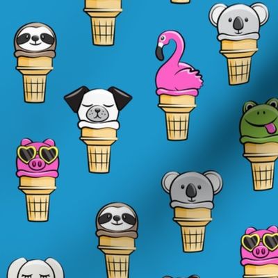 animal ice cream cones - summer fun - blue - LAD19