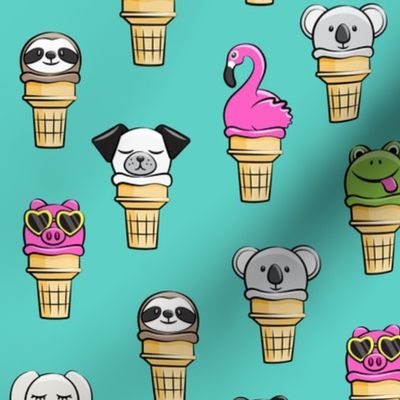 animal ice cream cones - summer fun - teal - LAD19