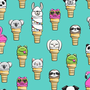 animal ice cream cones - summer fun - teal - LAD19
