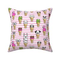 animal ice cream cones - summer fun - pink  stripes - LAD19