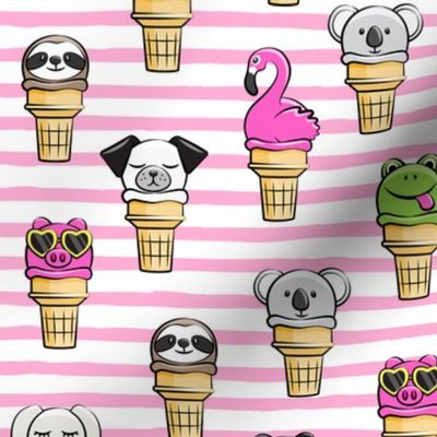 animal ice cream cones - summer fun - pink  stripes - LAD19