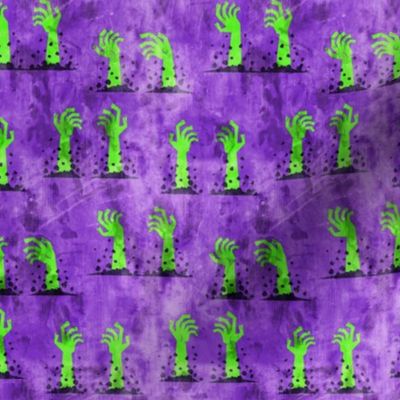 Zombie hands - halloween - green on purple - LAD19