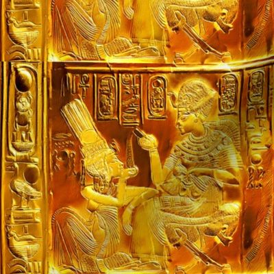 ancient egypt egyptian king tut Tutankhamun pharaoh gold Queen Ankhesenamun couple hieroglyphs husband wife scarab beetle tribal royalty yellow brown   