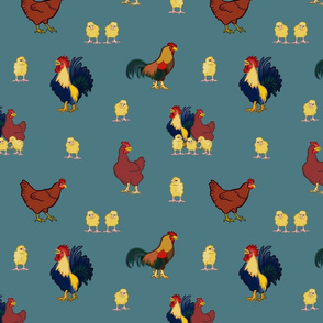 Chickens on Teal 