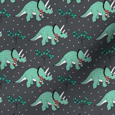 Christmas Triceratops winter wonderland jurassic park theme with dinosaurs and scarfs 