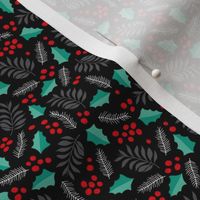 Christmas petals and leaves seasonal holly berry december palette black mint red