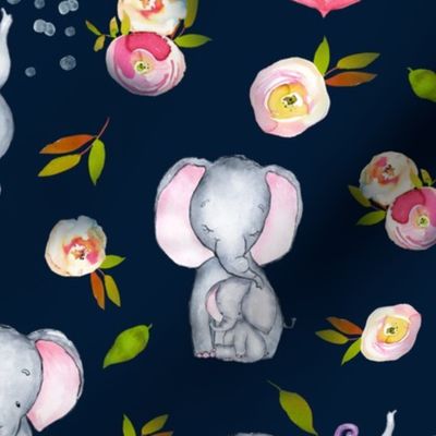 10" Cute elephants and flowers on blue