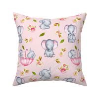 10" Cute elephants and flowers on pink 