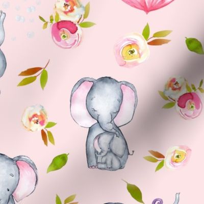 10" Cute elephants and flowers on pink 