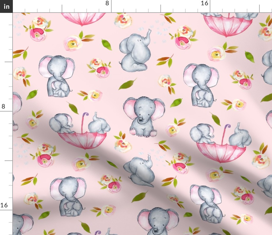 10" Cute elephants and flowers on pink 