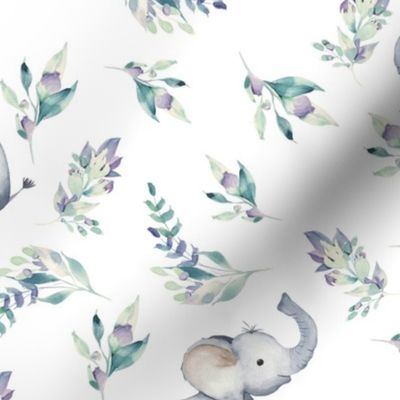 10" Cute baby elephants and flowers, elephant fabric, elephant nursery 1