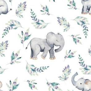 10" Cute baby elephants and flowers, elephant fabric, elephant nursery