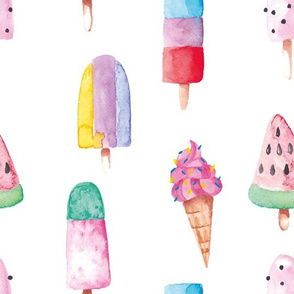 10" Trendy colorful watercolor Ice Cream Fabric, Summer Fabric, nursery fabric, summer popsicles fabric