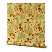 27" Woodland Adventure - Moose Deer Hedgehog Raccoon Batcher - Woodland fabric, woodland animals fabric light