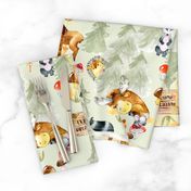 27" Woodland Adventure - Moose Deer Hedgehog Raccoon Batcher - Woodland fabric, woodland animals fabric dark