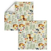 27" Woodland Adventure - Moose Deer Hedgehog Raccoon Batcher - Woodland fabric, woodland animals fabric dark