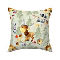 27" Woodland Adventure - Moose Deer Hedgehog Raccoon Batcher - Woodland fabric, woodland animals fabric dark