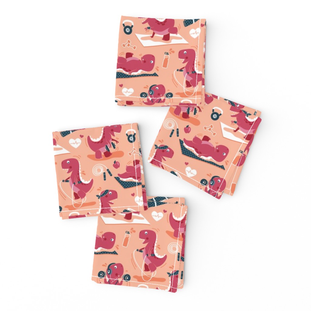 Small scale // Fitness exercises for a dino // coral background red t-rex dinosaurs