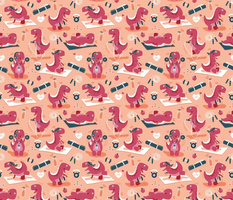 Small scale // Fitness exercises for a dino // coral background red t-rex dinosaurs