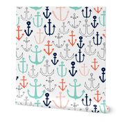TINY - anchors // nautical anchor navy mint red sailing fabric andrea lauren