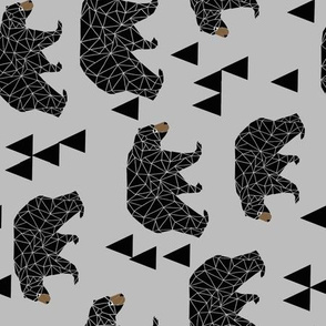 geometric bear // slate grey geo bear on grey with triangles minimal monochrome trendy bear