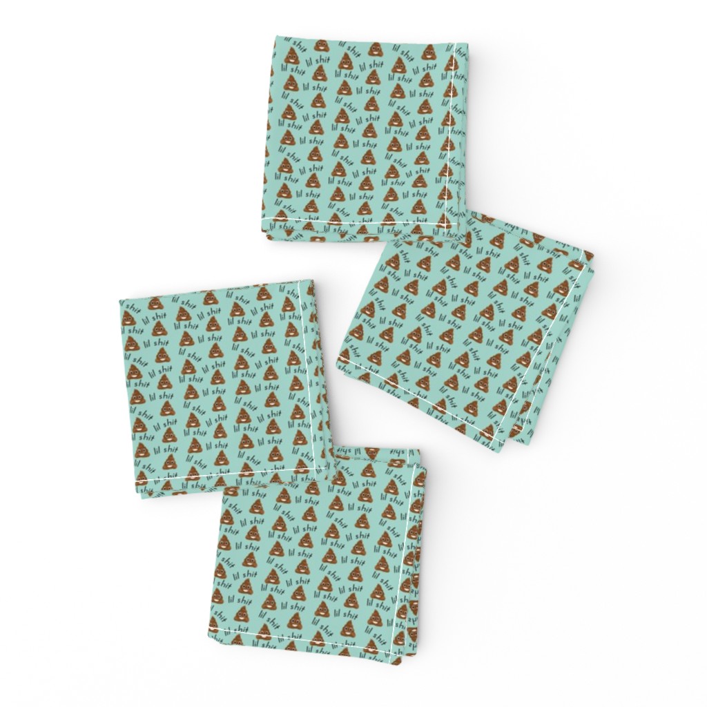 TINY - lil sh*t - poop, emoji, poop emoji fabric, sweary fabric - mint