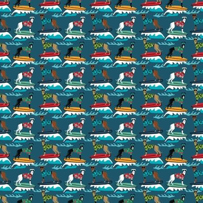 TINY - surfing dog greyhound fabric - surfing dog, surfing fabric, dog fabric, greyhound fabric, greyhounds fabric, hawaiian shirt fabric, cute hawaii shirt dogs - dark blue