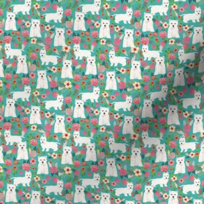 TINY _ westie florals fabric cute dog design west highland terrier dog fabric cute westies floral fabric