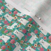 TINY _ westie florals fabric cute dog design west highland terrier dog fabric cute westies floral fabric