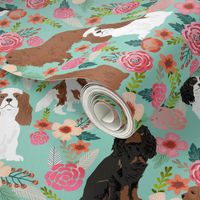 SMALL - cavalier king charles spaniel fabric florals sweet flowers vintage spring floral fabric mint