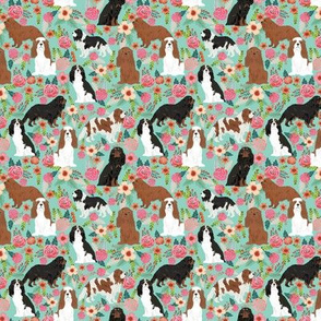 SMALL - cavalier king charles spaniel fabric florals sweet flowers vintage spring floral fabric mint