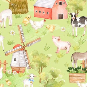 18" Nursery Farm Animals on green