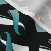 Cervical Cancer Ribbon, Cervical Cancer Awareness Ribbon, Teal and White Cancer Ribbon on Black