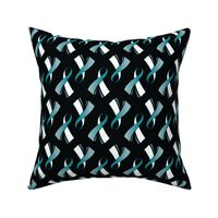 Cervical Cancer Ribbon, Cervical Cancer Awareness Ribbon, Teal and White Cancer Ribbon on Black