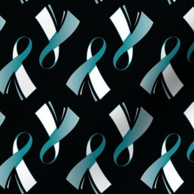 Cervical Cancer Ribbon, Cervical Cancer Awareness Ribbon, Teal and White Cancer Ribbon on Black