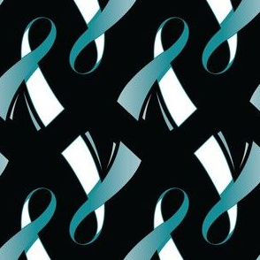 Cervical Cancer Ribbon, Cervical Cancer Awareness Ribbon, Teal and White Cancer Ribbon on Black