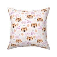 Little tiger cub with botanical leaves and rainbow jungle kids summer design pink peach girls