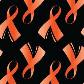 Kidney Cancer Ribbon, Orange Kidney Cancer Awareness Ribbon, Orange Cancer Ribbon on Black, March