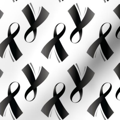 Melanoma Skin Cancer Ribbon Awareness Ribbon, Black Skin Cancer Awareness Ribbon on White, May