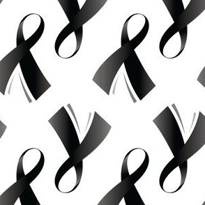 Melanoma Skin Cancer Ribbon Awareness Ribbon, Black Skin Cancer Awareness Ribbon on White, May