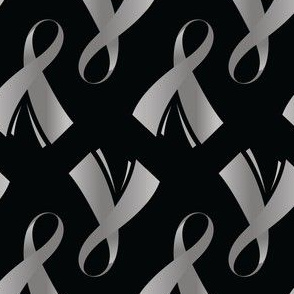 Brain Cancer Ribbon, Brain Cancer Awareness Ribbon, Grey Brain Cancer Awareness Ribbon on Black, May