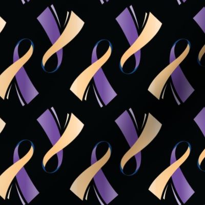 Bladder Cancer Ribbon, Blue Yellow Purple Cancer Awareness Ribboon, May, Bladder Cancer Awareness Ribbon on Black