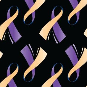 Bladder Cancer Ribbon, Blue Yellow Purple Cancer Awareness Ribboon, May, Bladder Cancer Awareness Ribbon on Black