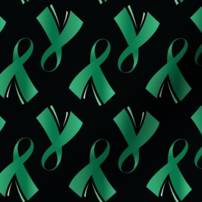 Liver Cancer Ribbon, Green Cancer Ribbon on Black, October