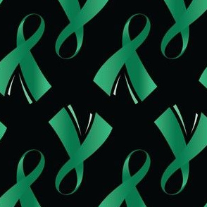 Liver Cancer Ribbon, Green Cancer Ribbon on Black, October