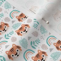 Little tiger cub with botanical leaves and rainbow jungle kids summer design mint orange boys SMALL