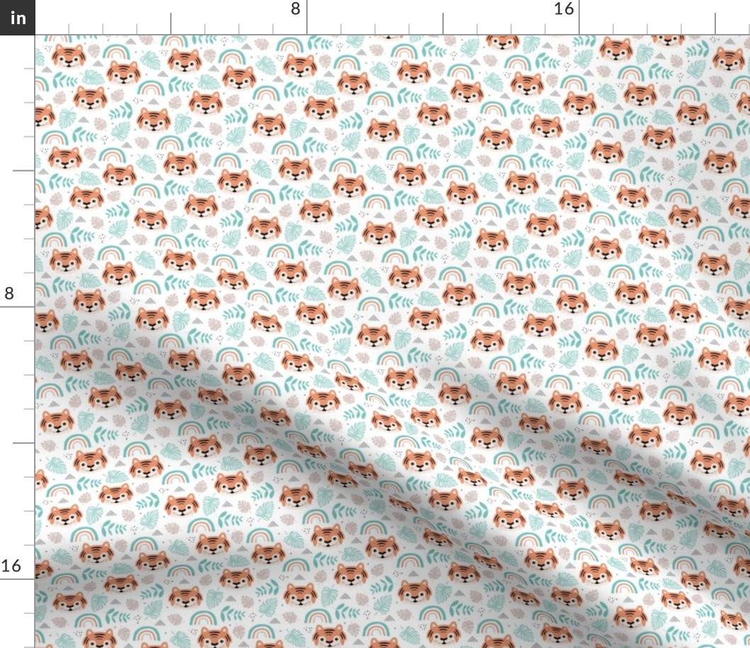 Little tiger cub with botanical leaves and rainbow jungle kids summer design mint orange boys SMALL